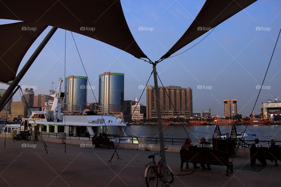 An evening in dubai, united Arab Emirates. Old dubai twin towers