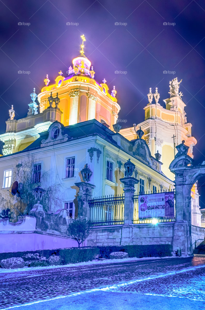 Night Lviv city scene