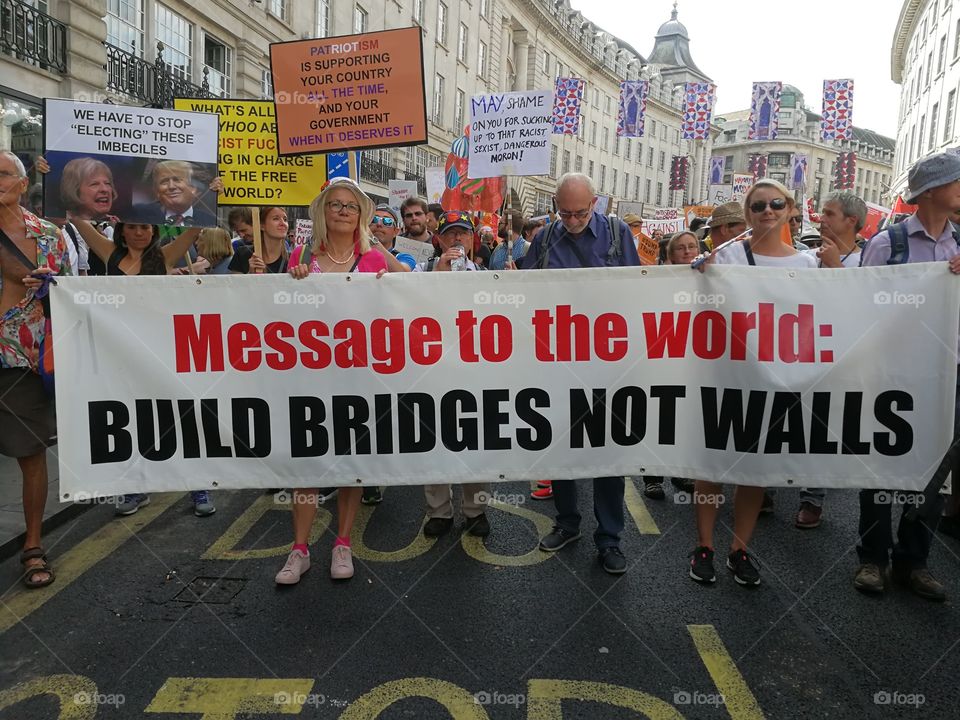 Build Bridges Not Walls, resist Trump, London March, 13 July 2018