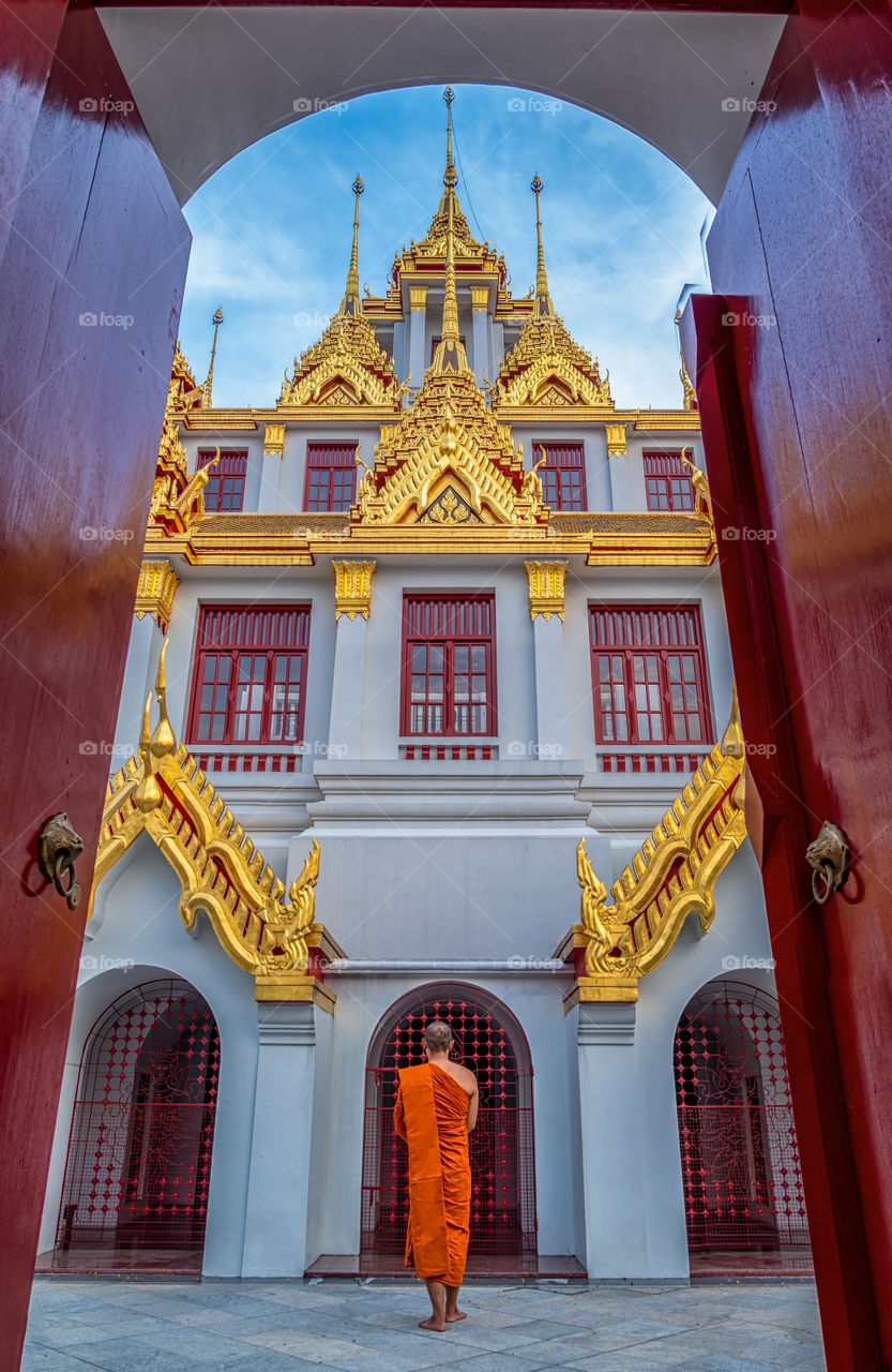 Thai monk in beautiful temple