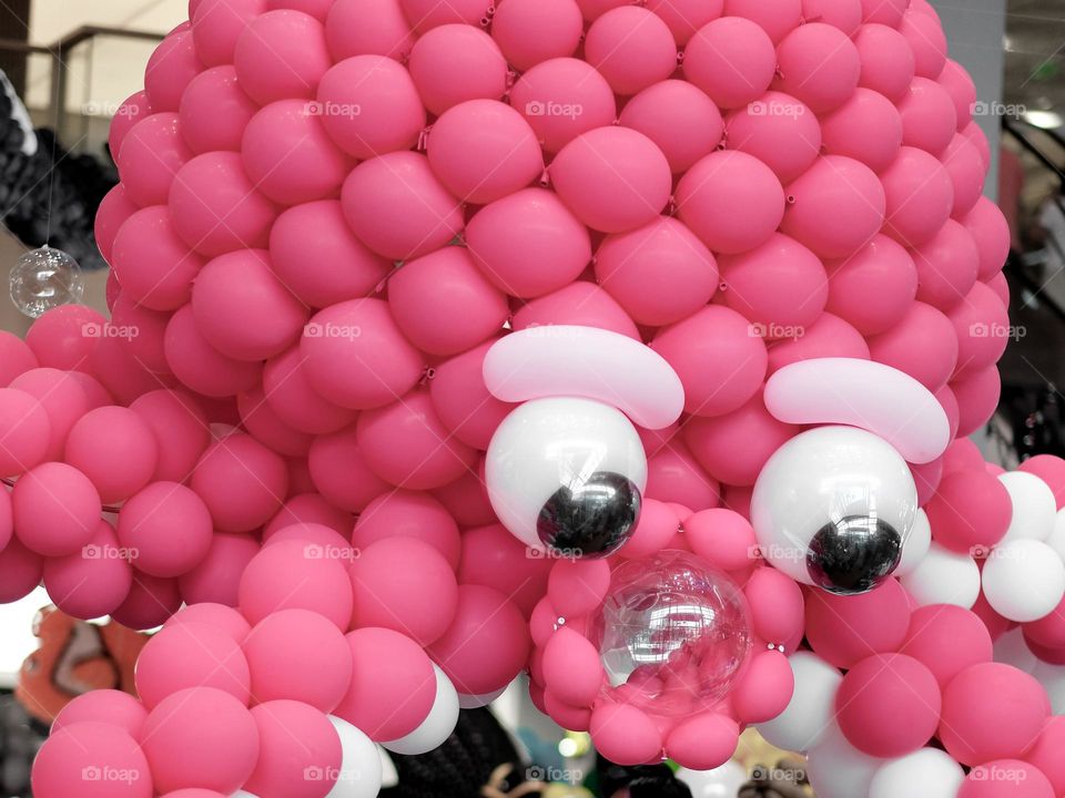 Close-up of pink balloons made into an octopus
