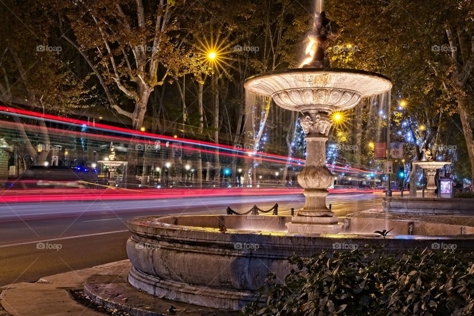 Illuminated fountain in Madrid
