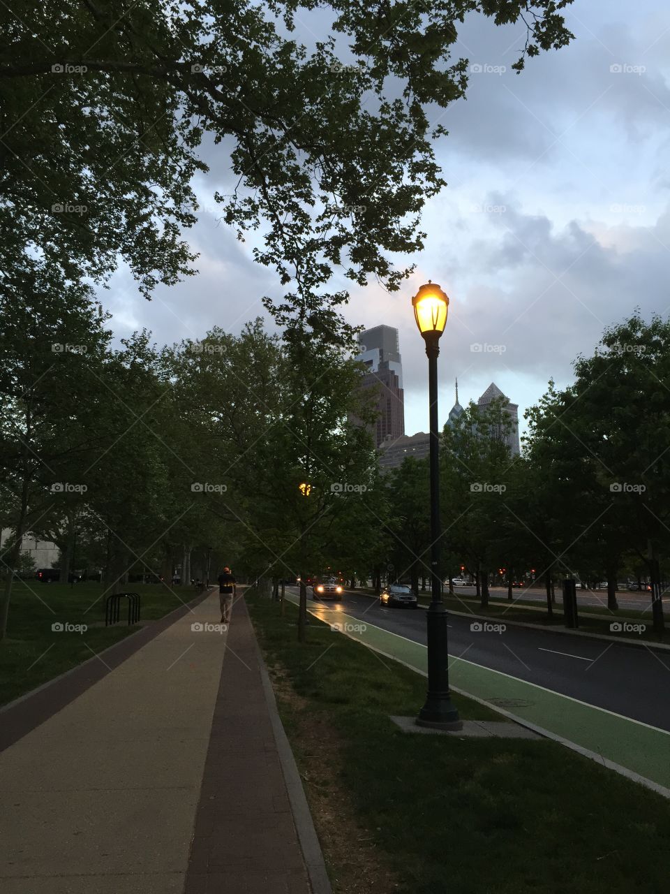 Strolling down the parkway . A beautiful night to walk to the train station. 