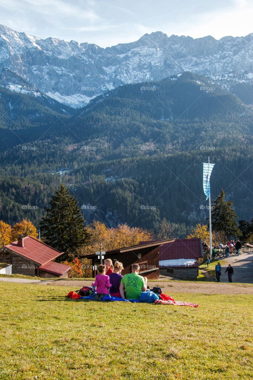 Family picnic on the alps 