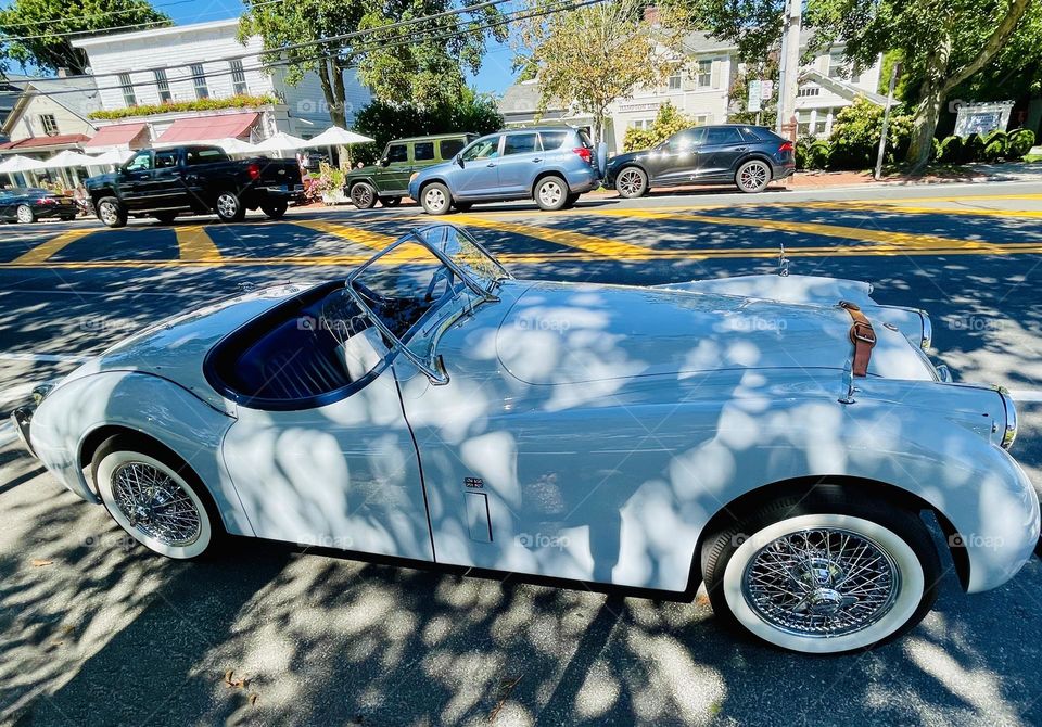 Jaguar E type convertible white, classic sports car, beautiful to look at. 