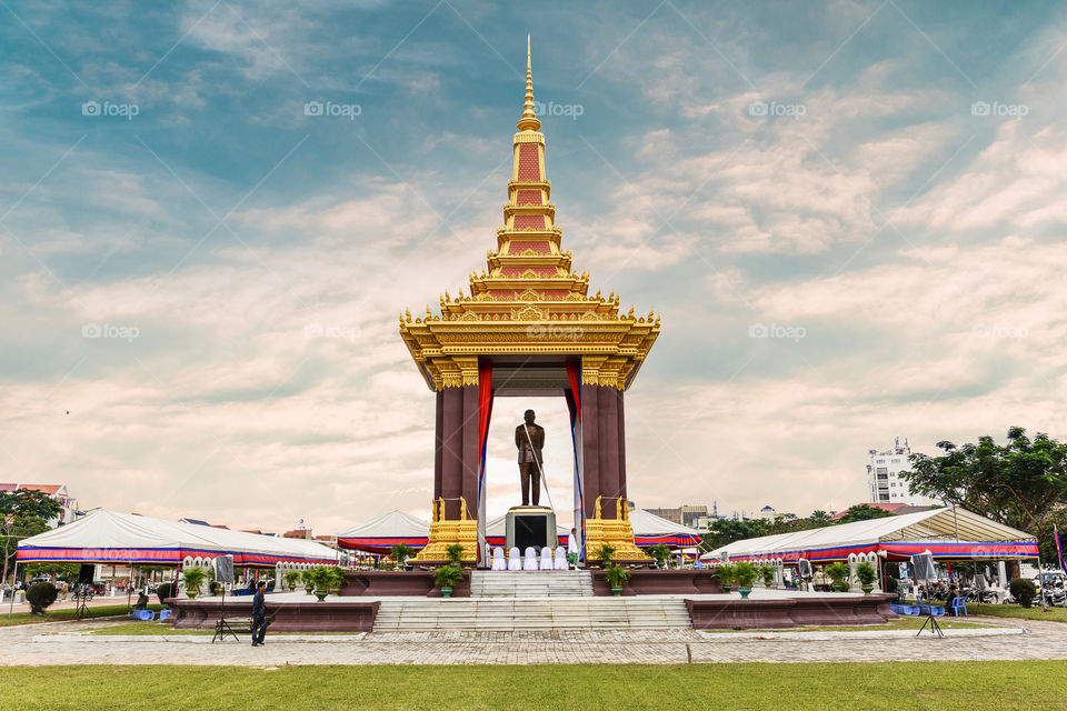 Phnom Penh, Cambodia-October 10, 2013: King Father Norodom Shihanouk’s statue 