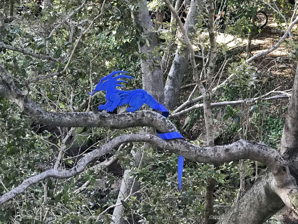 Different blue dragon sitting in tree 