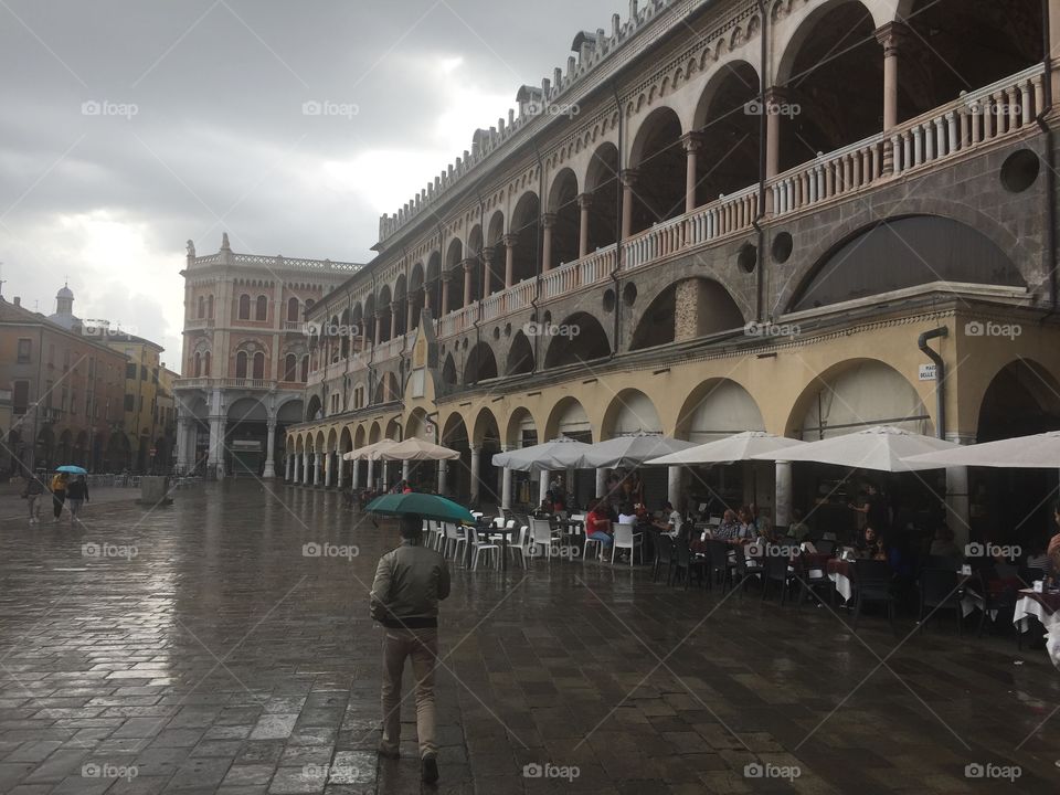 Rainy day at a piazza in Italy
