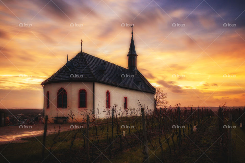 Chapel St Michael in Worms-Abenheim, Germany during sunset