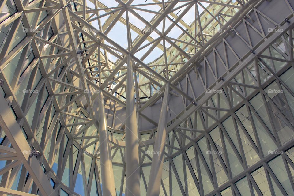 Modern construction of the metal and glass roof of the Split airport