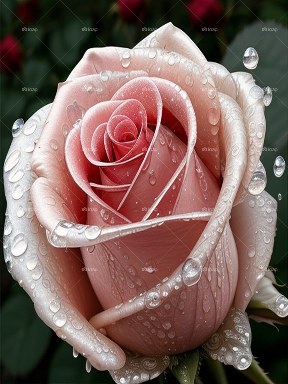 Beautiful pink rose wet with dew drops