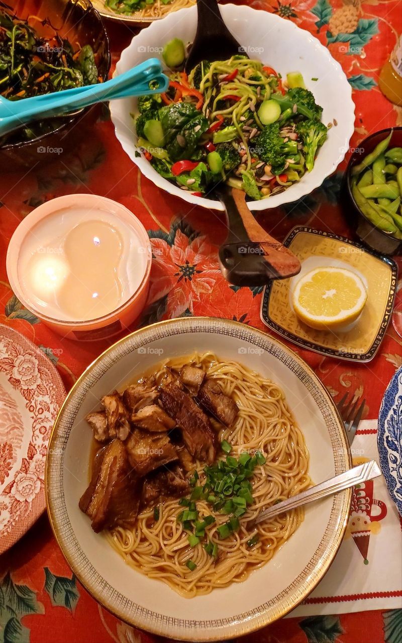 Asian food from above on the table