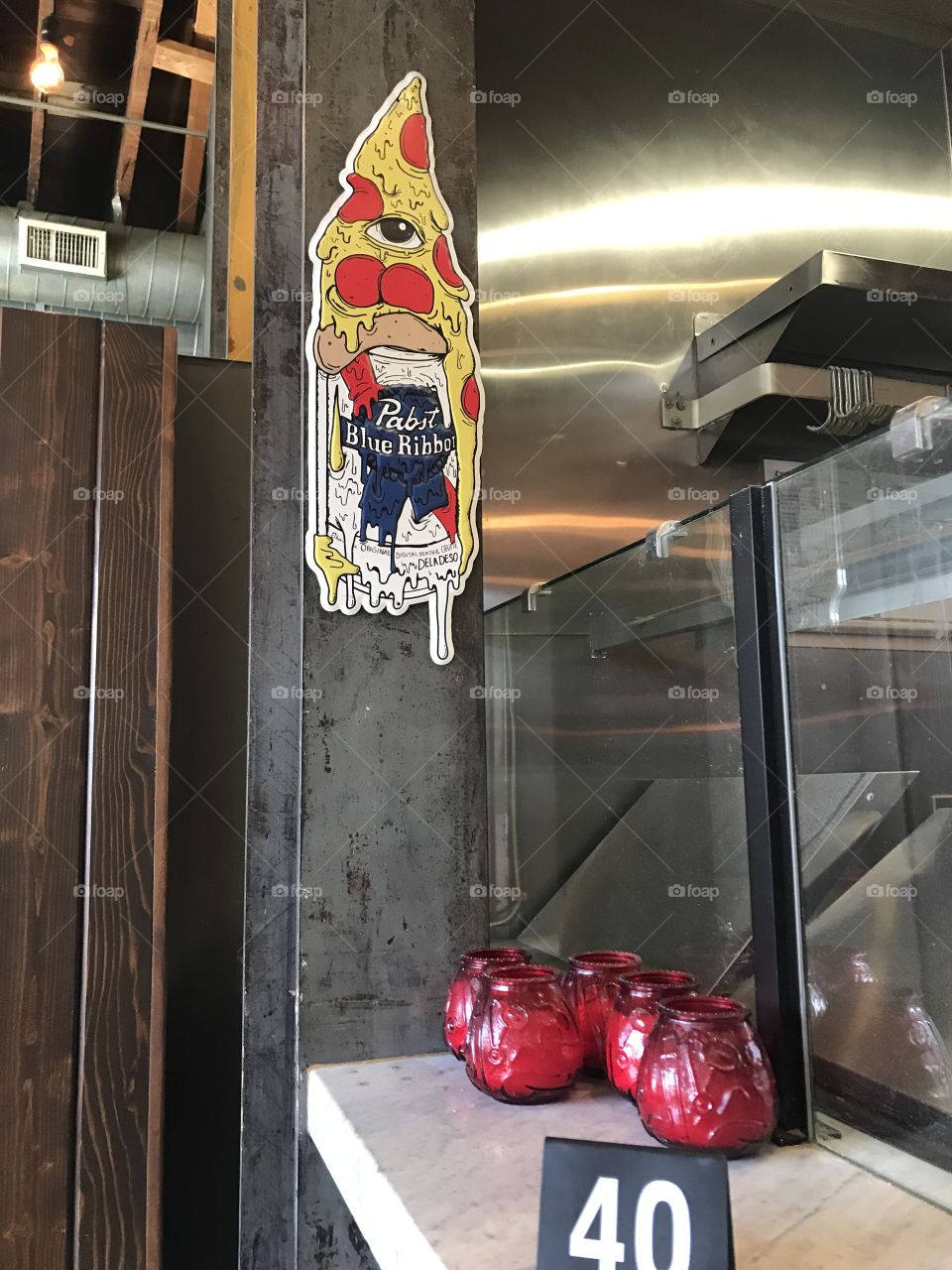 Pabst Blue Ribbon sign at Pizzanista located in the Arts District of Downtown Los Angeles 