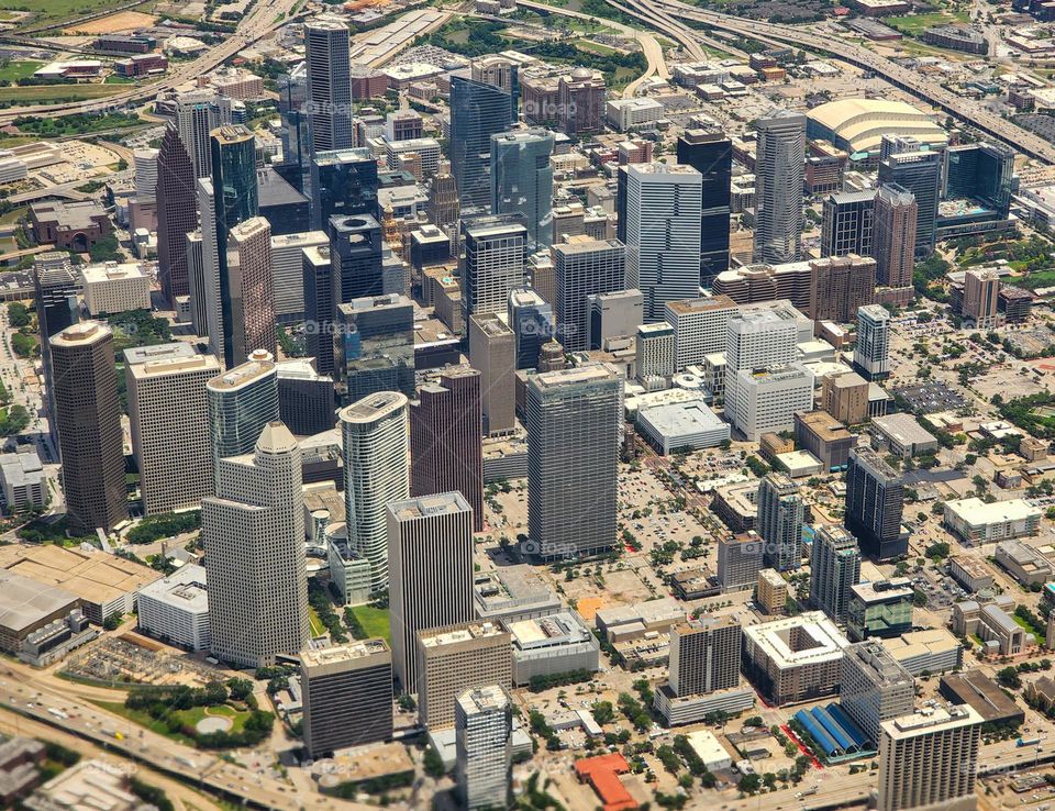 Downtown Houston Texas shines on a bright sunny summer day