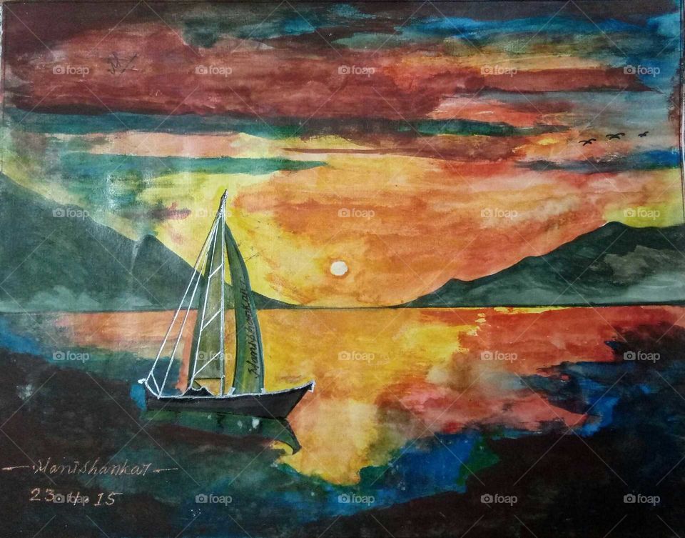 Amazing Twilight.. Painting by Manishankar