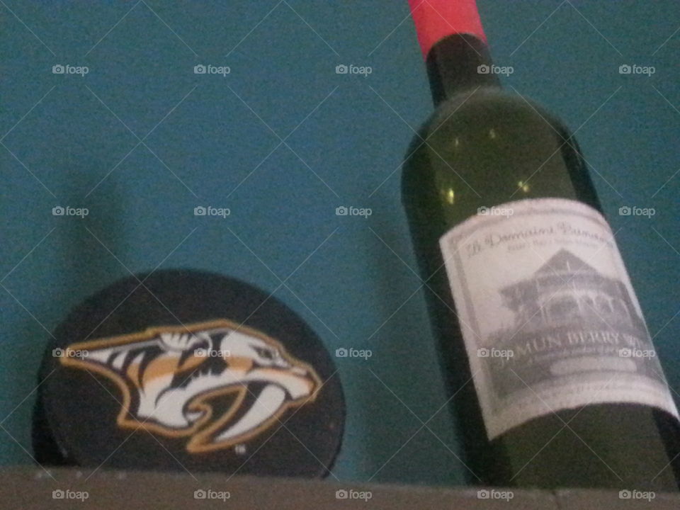 Fan and Heritage. The wine bottle is my uncle's home. He
 made the wine in St. Maarten.  The puck was given to my daughter from the team.