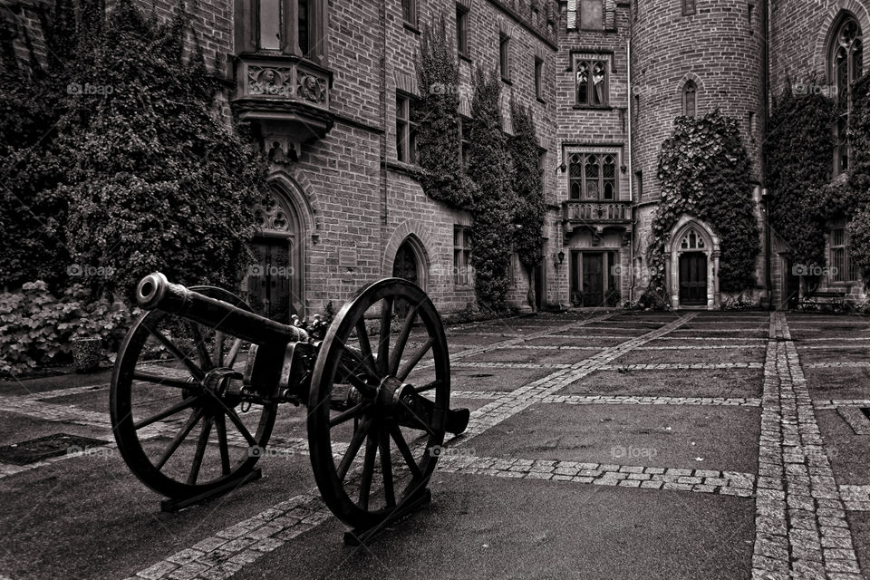 canon in a courtyard at a castle in Germany