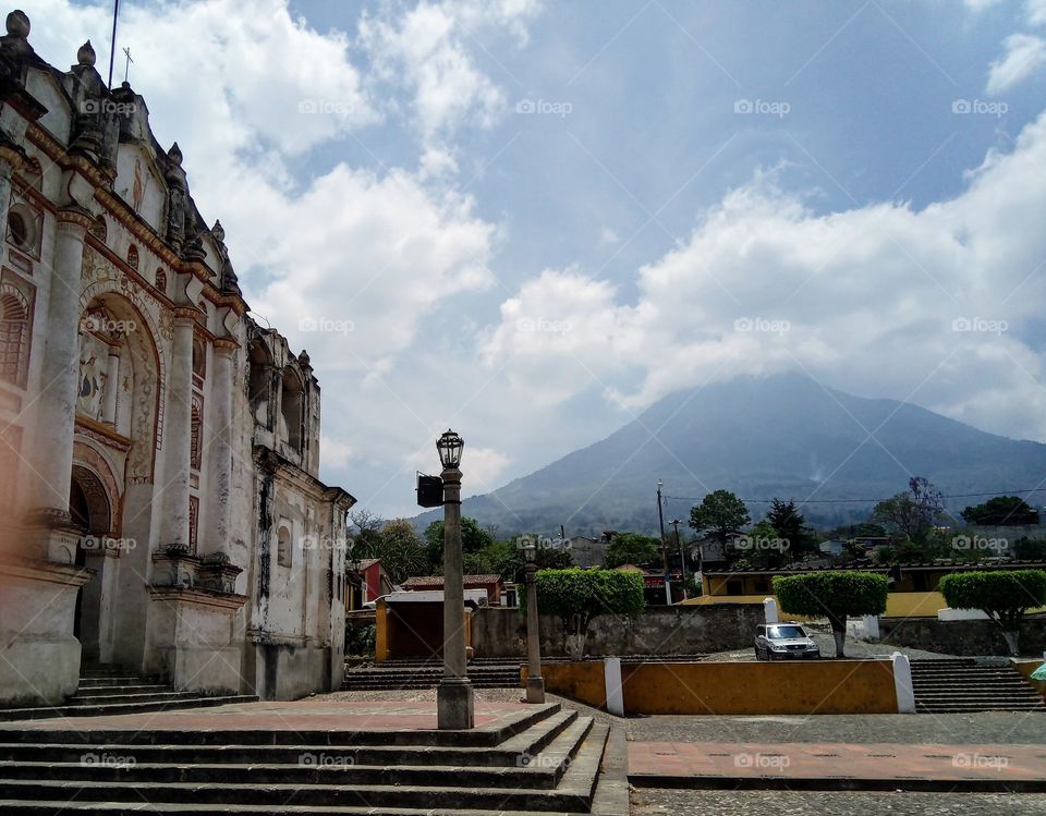 Plaza in front of the Agua Volcano, Guatemala