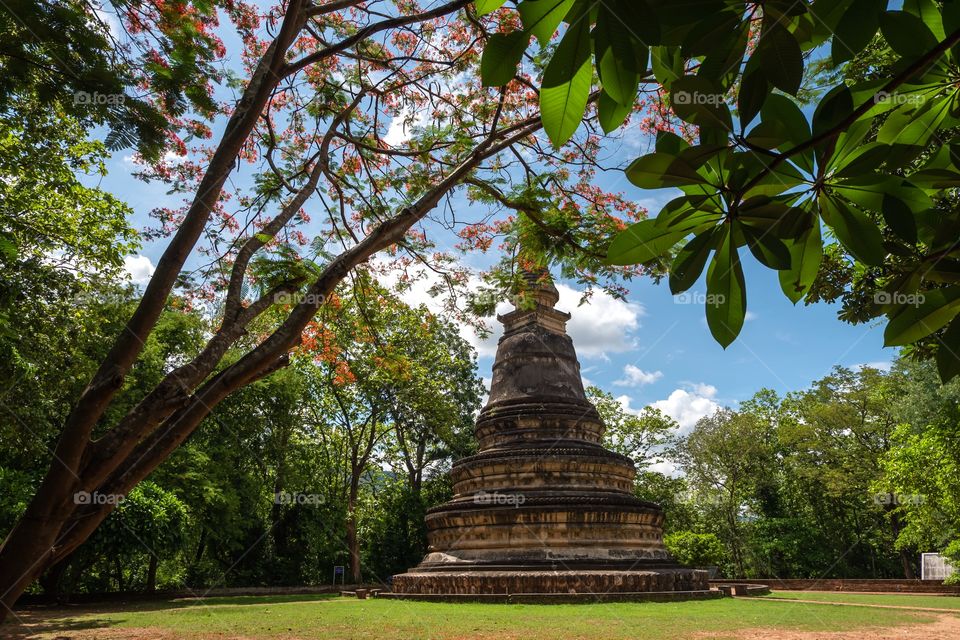 The Pagoda at the forest temple of Wat Umong in Chiang Mai, Thailand. A peaceful place with very few tourists.