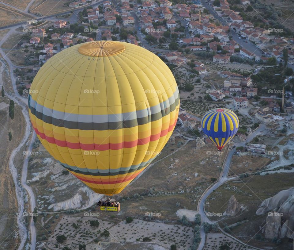 High angle view hot air balloons