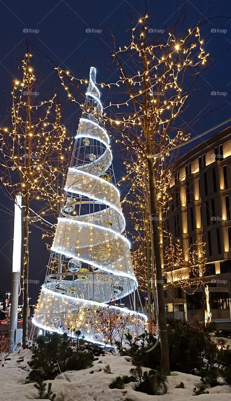 Christmas and New year decorations light night view