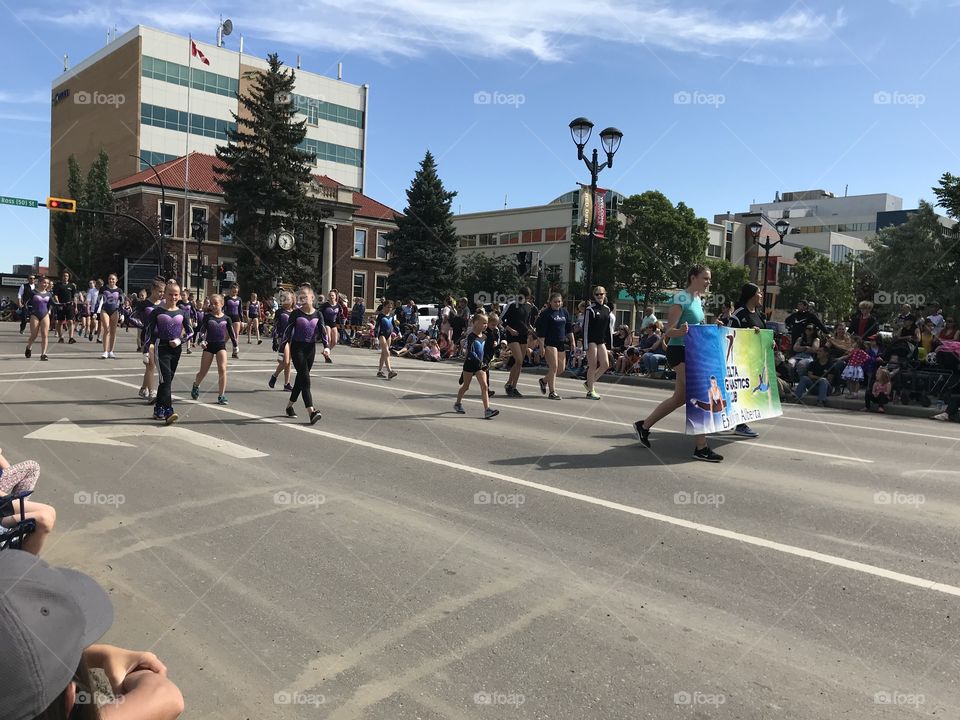 Gymnasts in the parade.