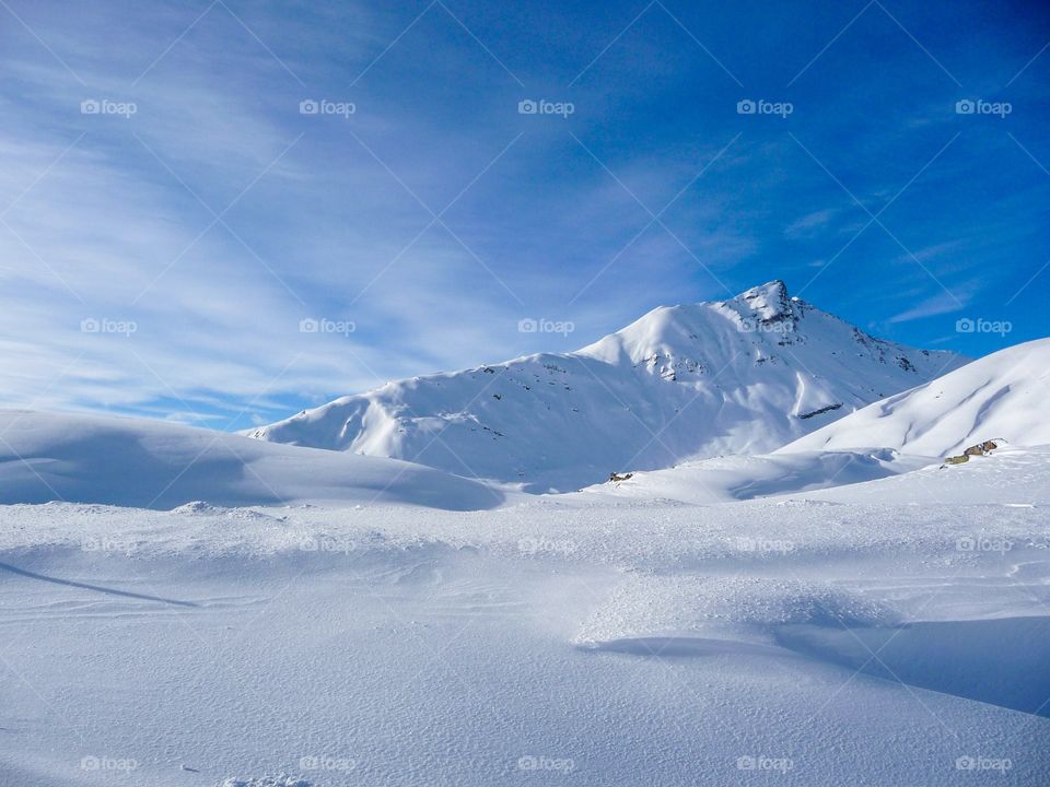 Sunny winter day in the Swiss Alps 