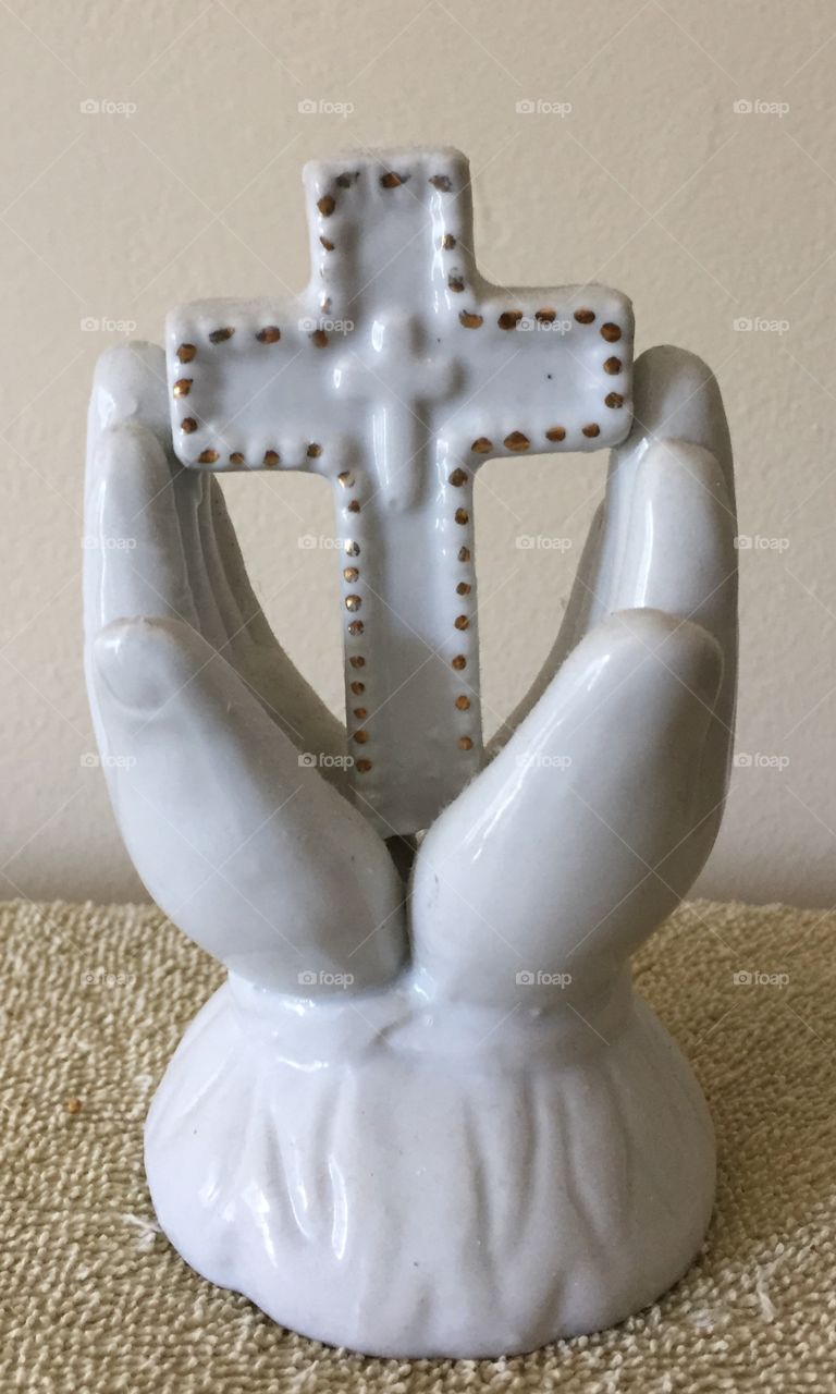 Cross & Hands - porcelain figurine