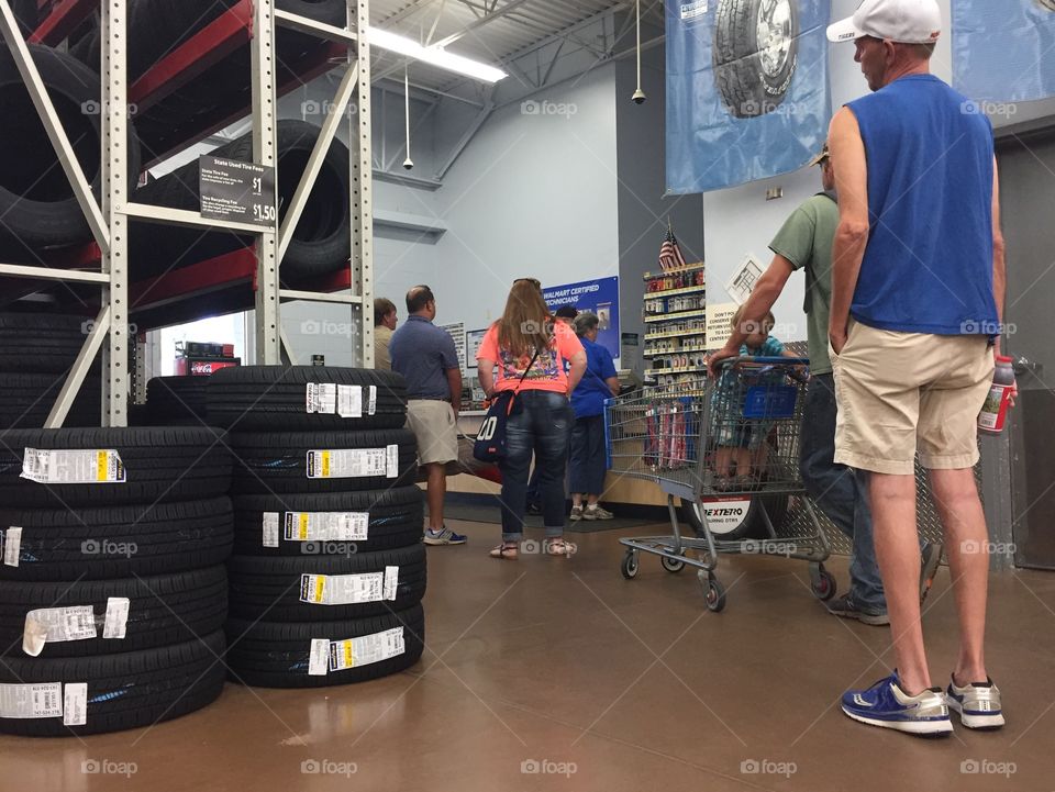 Standing in line to buy tires for my car