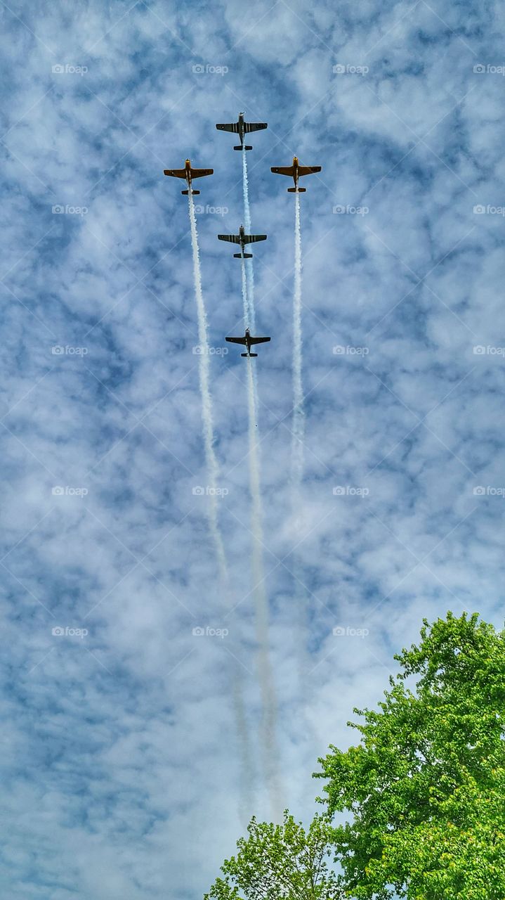 vintage military planes fly over