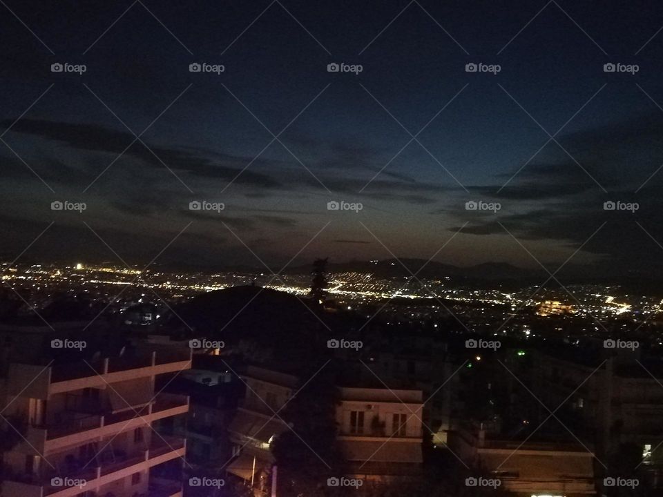 Night View from Ymittos Greek mountan