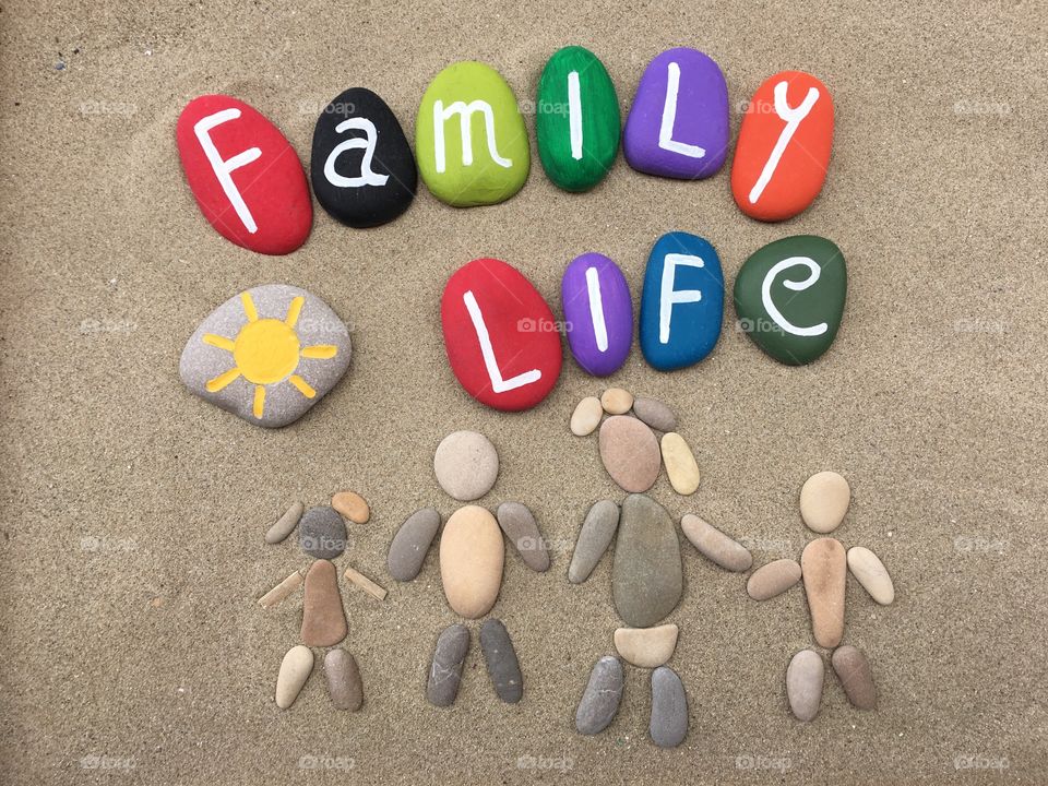 Family life, conceptual stones composition 