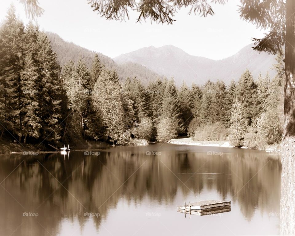 Vintage style photo of an idyllic lake scene
