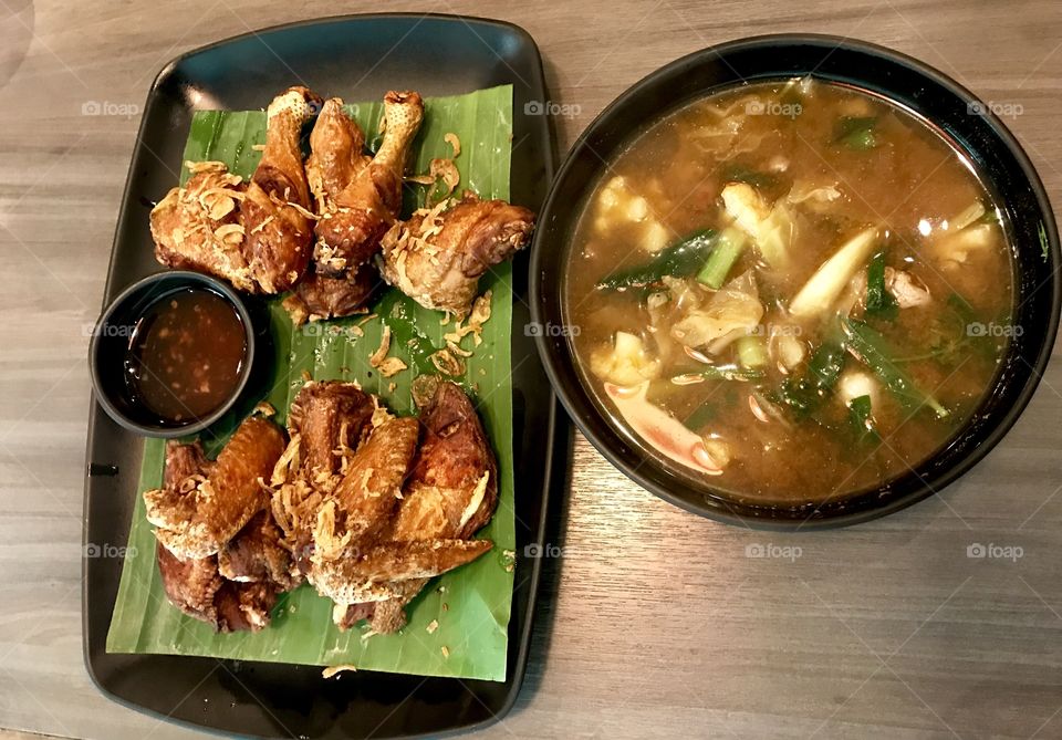Chicken fried and spicy soup 