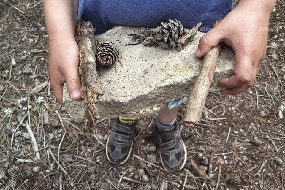 Boy playing in nature