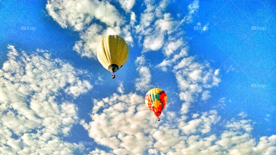 Two Flying Hot Air Balloons