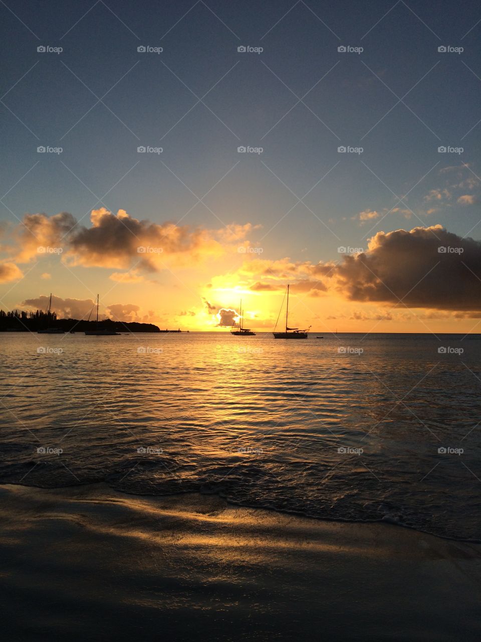 Sunset on lagoon in New Caledonia