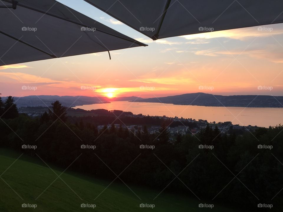 Sunset over lake Zurich