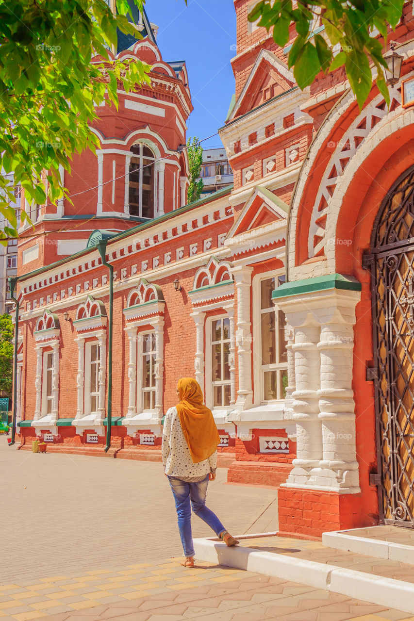 Modest girl visiting landmarks in Volgograd
Kazan Cathedral