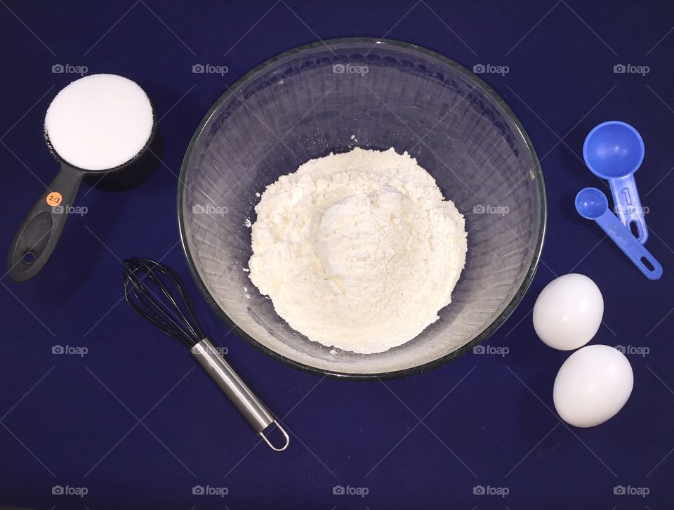 View of baking material and baking ingredient