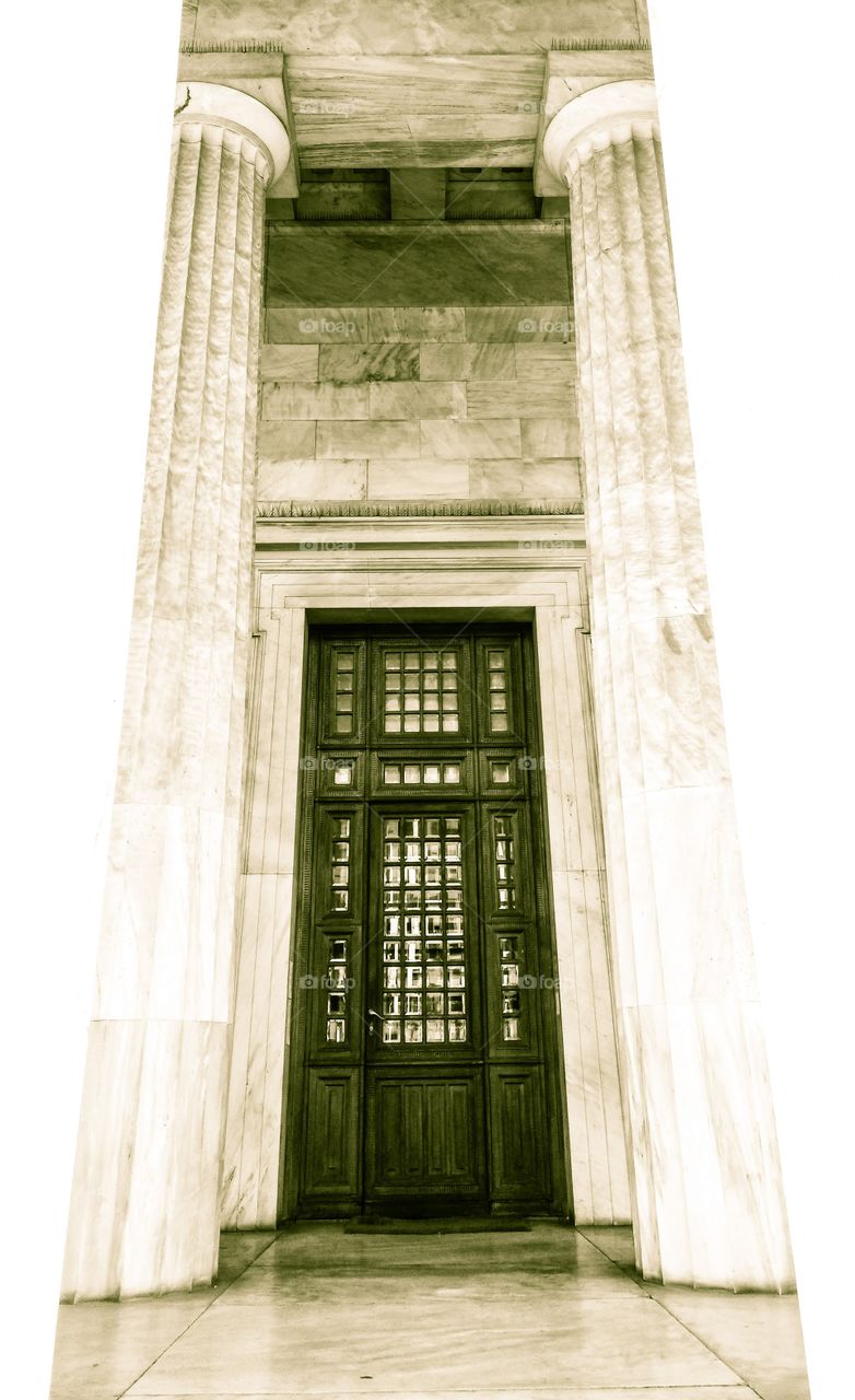 entrance of national library in Athens, Greece