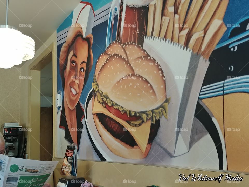 painting wall brown A&W hamburger