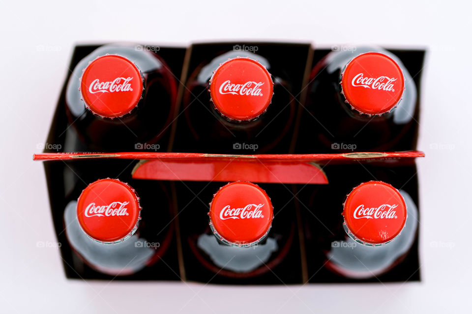 Top view of coke bottles 