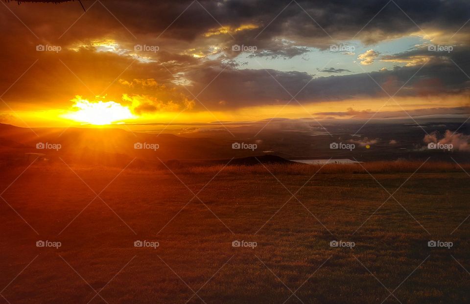 the warm sunrise in the mountains.