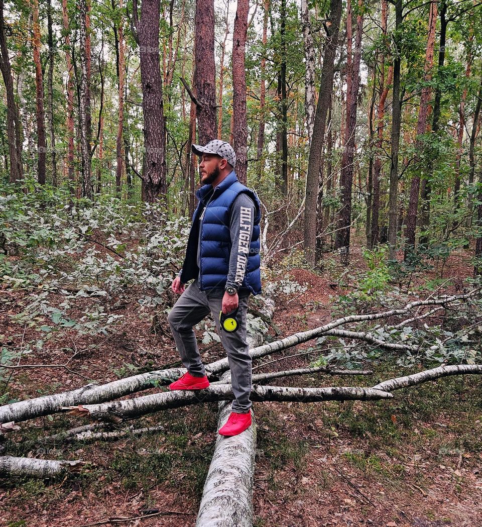 Man walking in a forest