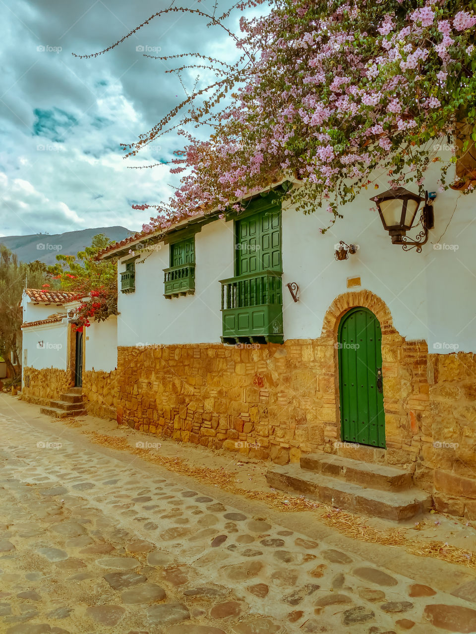 Old facade un the street of Villa de Leyva