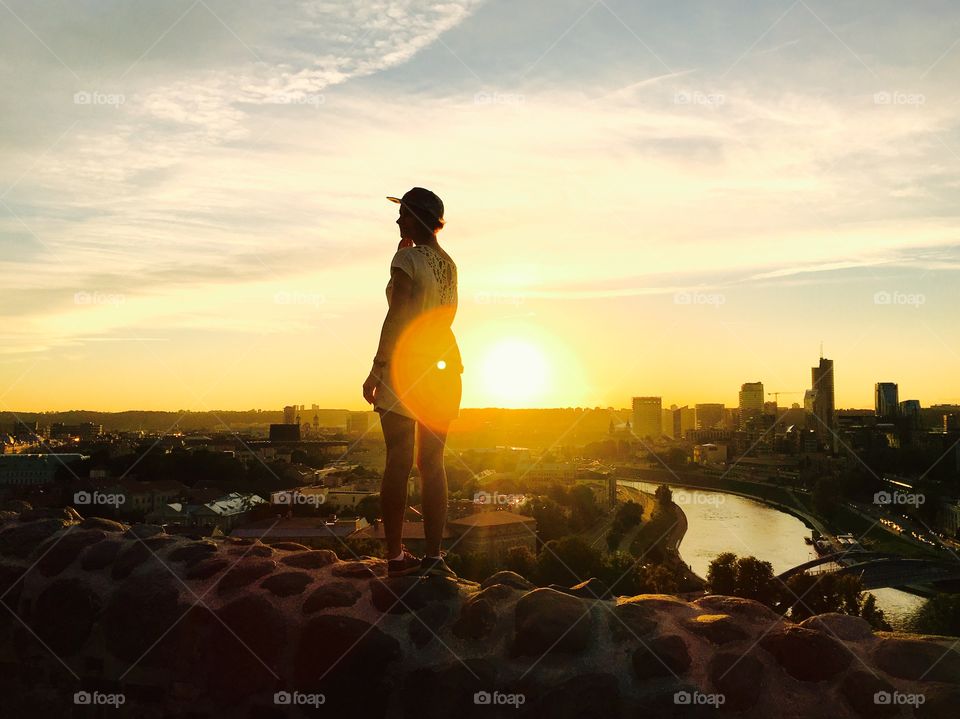 Sunset in Vilnius from above,