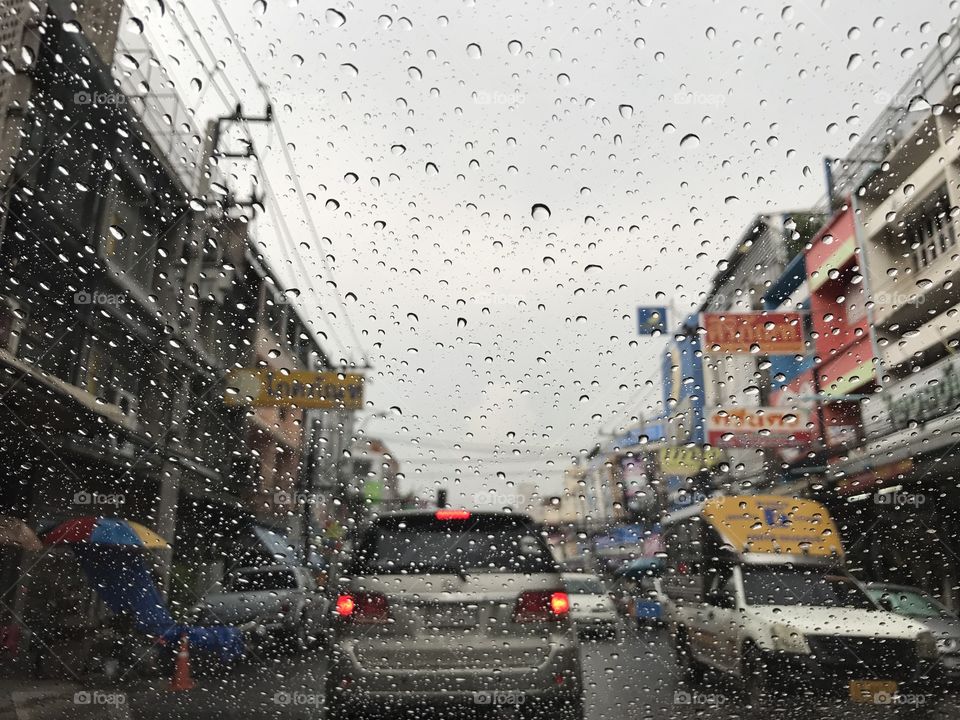 On the road on a rainy day