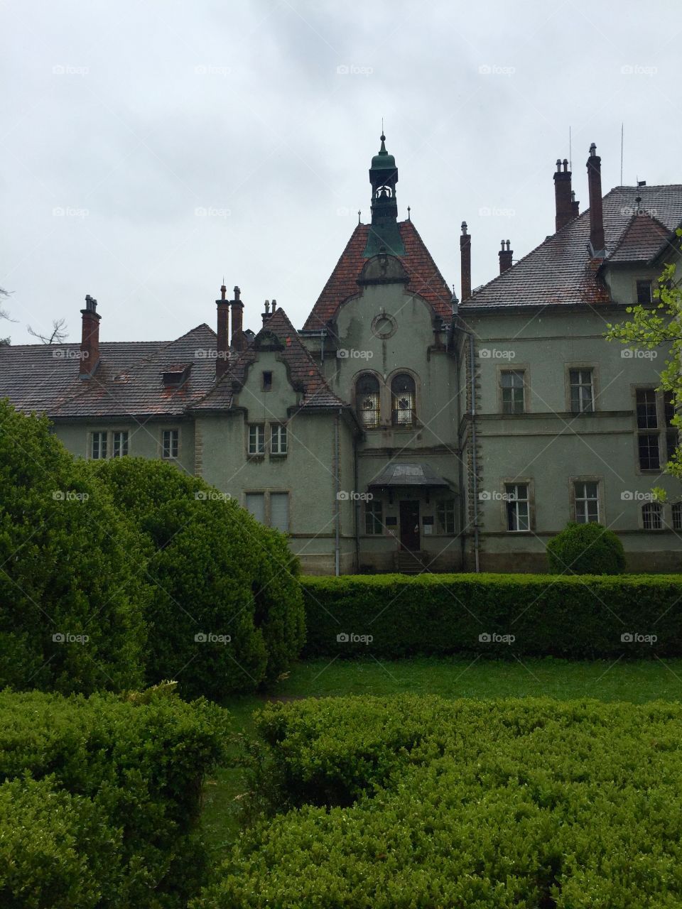 A Schönborn castle in the Western Ukraine in Zakarpattia region in the rainy weather