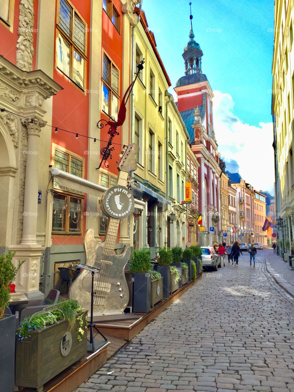 Street view of colourful building of Riga old town 